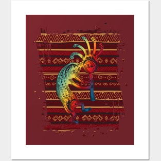 Native American Kokopelli - Ethno Border pattern 1 Posters and Art